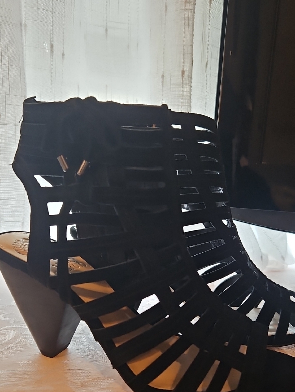 Vince Camuto Black Strappy Cutout Heeled Sandals
